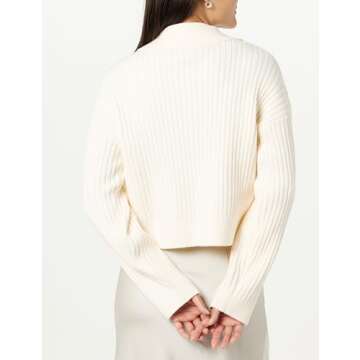 The Drop Women's Marcy Ribbed Collar Relaxed Pullover, Ivory, XS