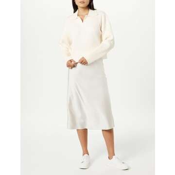 The Drop Women's Marcy Ribbed Collar Relaxed Pullover, Ivory, XS