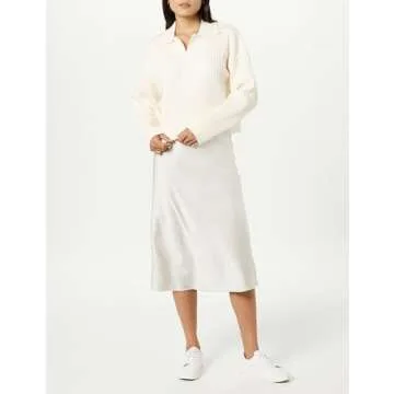 The Drop Women's Marcy Ribbed Collar Relaxed Pullover, Ivory, XS