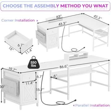 SEDETA L Shaped Computer Desk with Storage & Power Ports