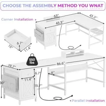 SEDETA L Shaped Computer Desk with Storage & Power Ports