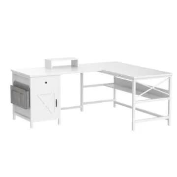 SEDETA L Shaped Computer Desk with Storage & Power Ports