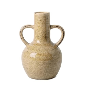 VICTOR & TERESA Ceramic Vase for Home Decor, 8.1'' Rustic Beige Vases for Flowers, Farmhouse Decorat...