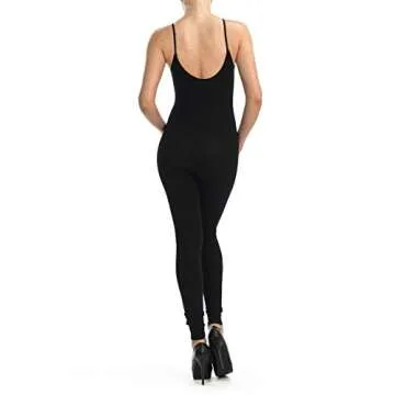 JJJ Fashion Women Catsuit Cotton Tank Spaghetti Strapped Yoga Bodysuit Jumpsuit (Large, Black2)