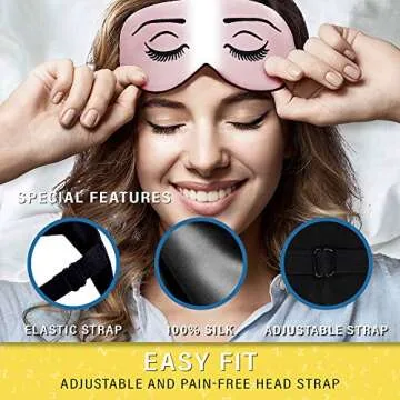 Silk Sleep Eye Mask for Men Women, Comfortable Super Soft Eye Mask with Adjustable Strap, 100% Pure Silk, Works with Every Nap Position, Ultimate Sleeping Aid Blindfold, Blocks Light, Jersey Slumber