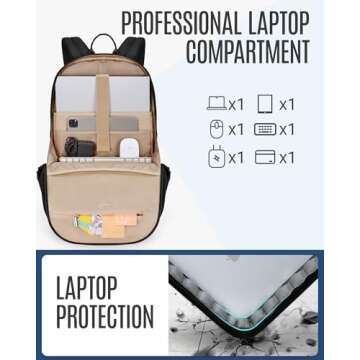 LIGHT FLIGHT Travel Laptop Backpack for 17.3" laptop, Carry on Backpack with USB Charging Hole, Water Resistant College Bookbag, Large Capacity Computer Backpacks for Work, Black