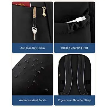 LIGHT FLIGHT Travel Laptop Backpack for 17.3" laptop, Carry on Backpack with USB Charging Hole, Water Resistant College Bookbag, Large Capacity Computer Backpacks for Work, Black