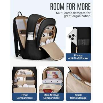 LIGHT FLIGHT Travel Laptop Backpack for 17.3" laptop, Carry on Backpack with USB Charging Hole, Water Resistant College Bookbag, Large Capacity Computer Backpacks for Work, Black