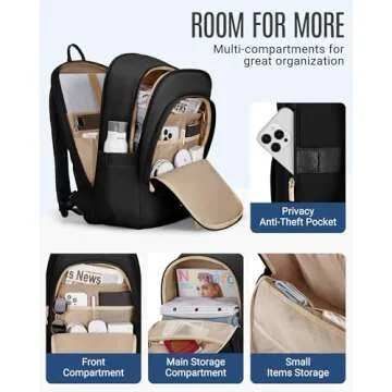 LIGHT FLIGHT Travel Laptop Backpack for 17.3" laptop, Carry on Backpack with USB Charging Hole, Water Resistant College Bookbag, Large Capacity Computer Backpacks for Work, Black