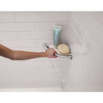 Delta (1-Pack) Wall Mount Corner Shelf with Assist Bar ADA Compliant Polished Chrome 8-1/2' Bathroom...