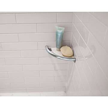 Delta (1-Pack) Wall Mount Corner Shelf with Assist Bar ADA Compliant Polished Chrome 8-1/2' Bathroom Safety Handle | 300 lb Capacity, Balance, Handicap Grip DF702PC