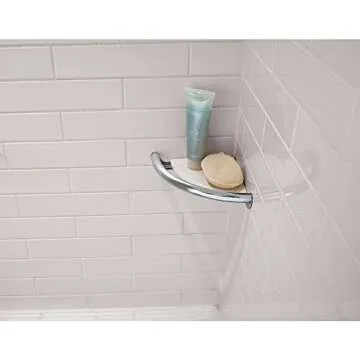 Delta (1-Pack) Wall Mount Corner Shelf with Assist Bar ADA Compliant Polished Chrome 8-1/2' Bathroom Safety Handle | 300 lb Capacity, Balance, Handicap Grip DF702PC