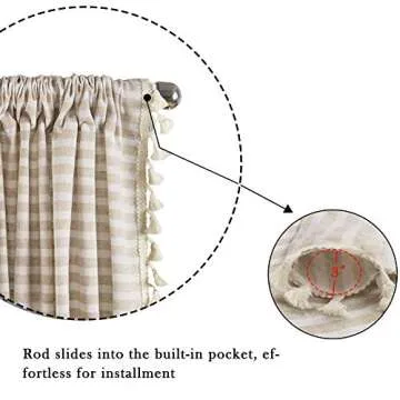 ColorBird Striped Semi-Blackout Window Curtains 2 Panels Farmhouse Style Cotton Linen Darkening Curtains with Tassel Rod Pocket Window Drapes for Dining Living Bedroom (52" W x 84" L, 1 Pair, Beige)