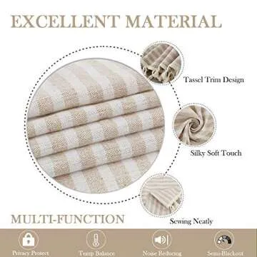 ColorBird Striped Semi-Blackout Window Curtains 2 Panels Farmhouse Style Cotton Linen Darkening Curtains with Tassel Rod Pocket Window Drapes for Dining Living Bedroom (52" W x 84" L, 1 Pair, Beige)