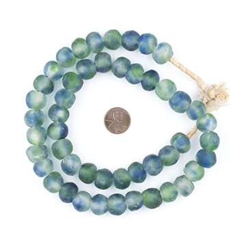 The Bead Chest Multicolor African Recycled Glass Beads 14mm Blue, Green, White Large Hole 25-Inch St...