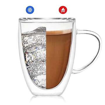 Finnhomy 12oz Double Wall Glass Coffee Mugs Set of 2, Clear Espresso Cups with Handle, Insulated Glass Mug for Coffee, Tea