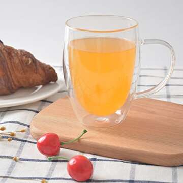 Finnhomy 12oz Double Wall Glass Coffee Mugs Set of 2, Clear Espresso Cups with Handle, Insulated Glass Mug for Coffee, Tea