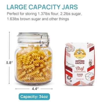 Vtopmart 34oz Glass Food Storage Jars with Airtight Clamp Lids, 3 Pack Kitchen Canisters for Flour, ...