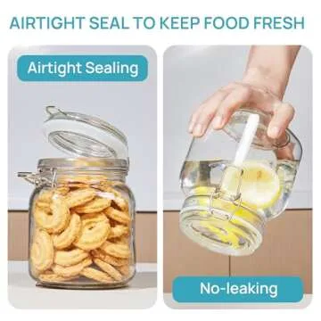 Vtopmart 34oz Glass Food Storage Jars with Airtight Clamp Lids, 3 Pack Kitchen Canisters for Flour, Cereal, Coffee, Pasta and Canning, Square Mason Jar with 8 Chalkboard Labels