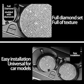 Bling Cup Holder Coaster for Car, 2PCS Anti-Slip Shockproof Cup Coasters, 2.75 Inch Universal Fashion Rhinestone Mat, Vehicle Insert Crystal Pad, Auto Interior Accessories for Women