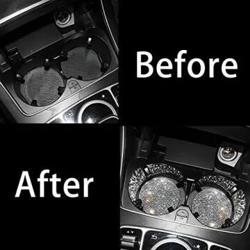 Bling Cup Holder Coaster for Car, 2PCS Anti-Slip Shockproof Cup Coasters, 2.75 Inch Universal Fashion Rhinestone Mat, Vehicle Insert Crystal Pad, Auto Interior Accessories for Women