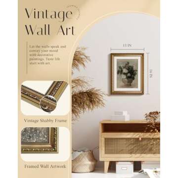 InSimSea Retro Gold Framed Wall Art, Home Room Rose Flower Vintage Wall Decor, Canvas Print Artwork, Farmhouse Country Decor, Antique Picture Frame Floral Paintings, 13x16 Inch