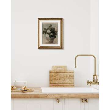 InSimSea Retro Gold Framed Wall Art, Home Room Rose Flower Vintage Wall Decor, Canvas Print Artwork, Farmhouse Country Decor, Antique Picture Frame Floral Paintings, 13x16 Inch