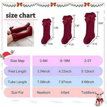 American Trends Baby Knee High Socks Tube Long Stockings for Girls Boys Newborn Infants Toddlers Ruffled Uniform Socks Christmas 3-12 Months