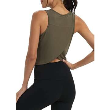 Mippo Crop Workout Tops for Women High Neck Tank Tops Muscle Tank Athleitc Gym Shirts Exercise Sports Shirts Army Green M