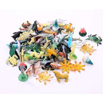 90 Pack - Underwater Deep Sea Animal Toy Figures - Assorted Pack Includes Seahorses, Clamshells, Octopus, Whales, Hammerheads, Fish, Stingrays, Sea Turtles, Jellyfish, and Many More