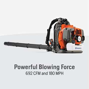 Husqvarna 350BT Gas Leaf Blower, 50.2-cc 2.1-HP 2-Cycle Backpack Leaf Blower with 692-CFM, 180-MPH, 21-N Powerful Clearing Performance and Ergonomic Harness System