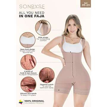 Sonryse PP-211 Tummy Tuck Compression Garment for Women Fajas Colombianas Reductoras y Moldeadoras Stage 2 Black Faja Medium
