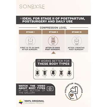 Sonryse PP-211 Tummy Tuck Compression Garment for Women Fajas Colombianas Reductoras y Moldeadoras Stage 2 Black Faja Medium