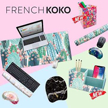 French KOKO PU Leather Desk Organizer Cute Pen Holder Office Pencil Holders Organizers Table Top Desktop Desk Accessories Supplies Decor Office Organization Office Decor for Women Art Caddy Cactus