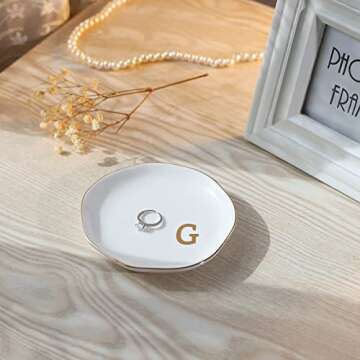 VINCOMIC Initials Ring Dish Jewery Tray with Personalized G-Monogrammed Gifts Wedding Engagement for...