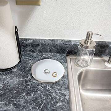 VINCOMIC Initials Ring Dish Jewery Tray with Personalized G-Monogrammed Gifts Wedding Engagement for Women Friends sister,Ceramic White