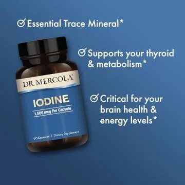 Dr. Mercola, Iodine, 90 Servings (90 Capsules), Helps Support Bone and Brain Health, Helps Support Energy Levels, Non GMO, Soy Free, Gluten Free