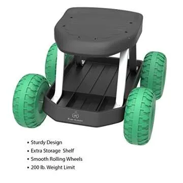 Pure Garden 82-VY021 Cart Rolling Stool with Wheels Seat, and Tool Tray for Weeding, Planting, or Lawn Care – Gardening Accessories and Supplies, 17.5x19, Green/Black