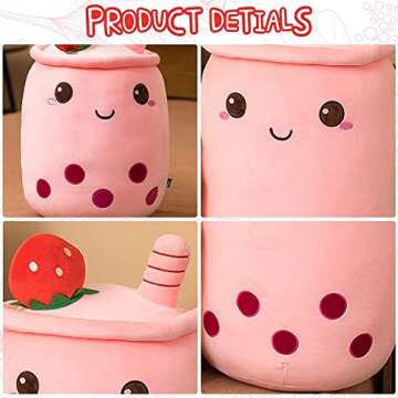 Milk Tea Plush Pillow, 9.36inch Kawaii Stuffed Milk Tea Plush Toy, Funny Hugging Pillow Milk Tea Pea...