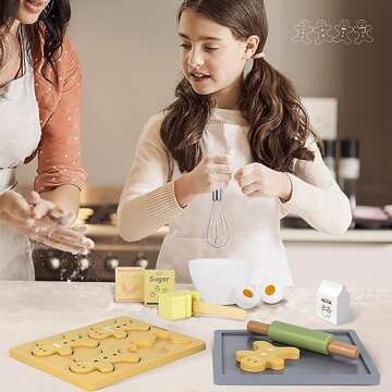 Pillowhale Wooden Toy Biscuits Baking Set,Pretend Play Food Sets for Kids Kitchen,Wooden Gingerbread...