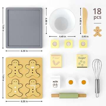 Pillowhale Wooden Toy Biscuits Baking Set,Pretend Play Food Sets for Kids Kitchen,Wooden Gingerbread Cookies Play Food Set,Play Kitchen Accessories for Toddlers Boys Girls Ages 3+