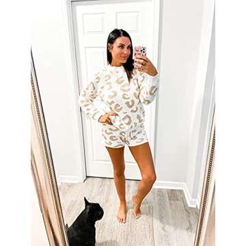 YORGOS Women's Fuzzy Fleece Leopard Loungewear Sets 2 Piece Soft Pajamas Sweater Top Shorts Set Outfits