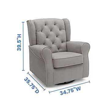 Delta Children Emerson Upholstered Glider Swivel Rocker Chair, Dove Grey with Soft Grey Welt