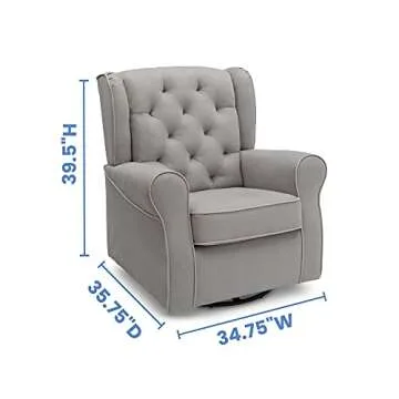 Delta Children Emerson Upholstered Glider Swivel Rocker Chair, Dove Grey with Soft Grey Welt