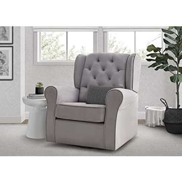 Delta Children Emerson Upholstered Glider Swivel Rocker Chair, Dove Grey with Soft Grey Welt