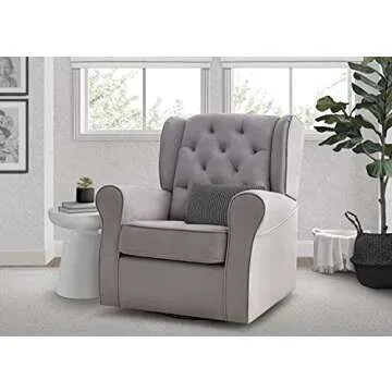 Delta Children Emerson Upholstered Glider Swivel Rocker Chair, Dove Grey with Soft Grey Welt