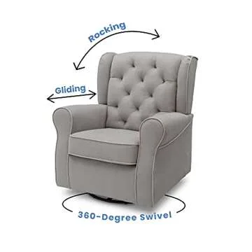 Delta Children Emerson Upholstered Glider Swivel Rocker Chair, Dove Grey with Soft Grey Welt