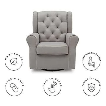 Delta Children Emerson Upholstered Glider Swivel Rocker Chair, Dove Grey with Soft Grey Welt