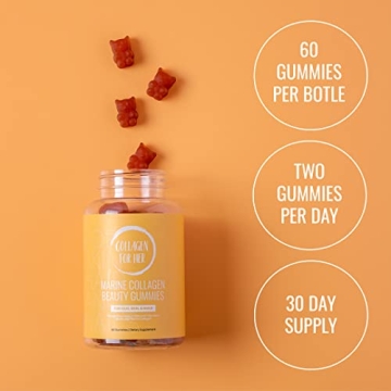 Collagen For Her: Marine Collagen Beauty Gummies for Hair, Skin, and Nails w/Biotin, Zinc, Vitamin C and E | Orange Flavor (60 Ct.)