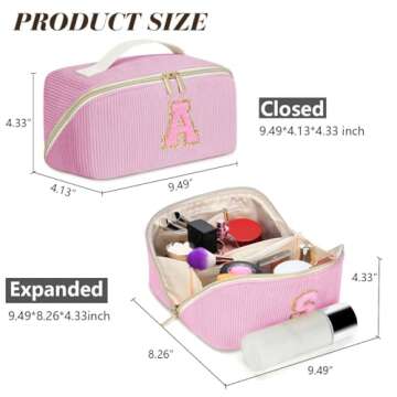 DTBG Gifts for Girls, Initial Travel Makeup Bag Christmas Gift Make up Bag Cosmetic Bags for Women, Stuff Bag Personalized Cute Quilted Makeup Bag Birthday Gifts for Women/Friend/Mother Pink - A